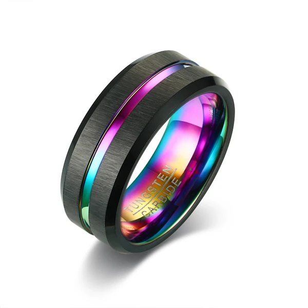 Hot Engagement Bands Custom Tungsten Carbide Rings Core Beveled Edge Mens Tungsten Wedding Ring