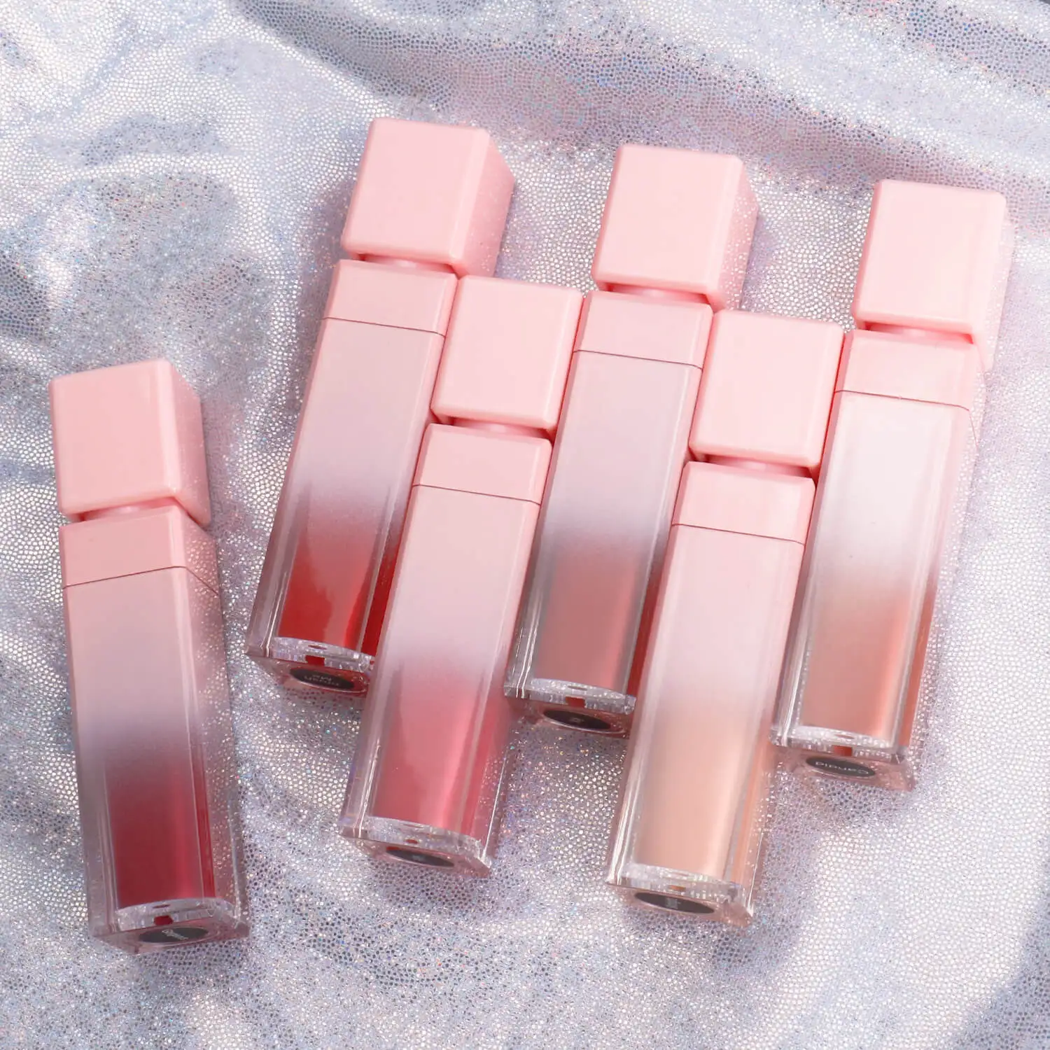 Luxury cute square pink gradient lip gloss tubes P35 with hot selling lipstick wholesale private label lip gloss vendor