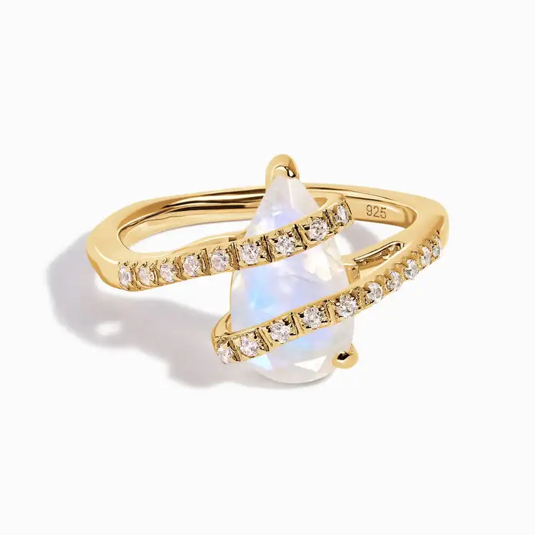 Beautiful Pear Cut Fashion Fine Jewelry Rainbow Moonstone Wedding Engagement Ring Diamond Rings