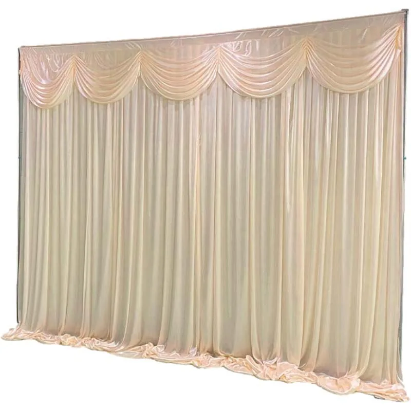 Hot Sale Custom Polyester White Ice Silk Fabric Curtains Backdrop Panels Baby Shower Party Wedding Event Stage Decorations