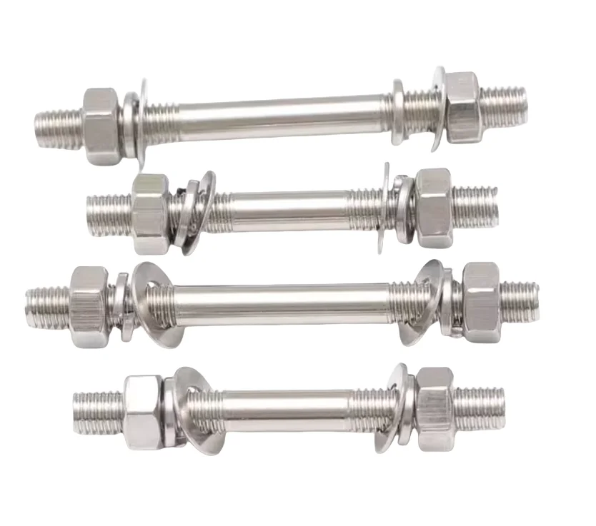 304 stainless steel wall threading screw and nut set extended double head bolt threaded rod nut and screw M6M8M16