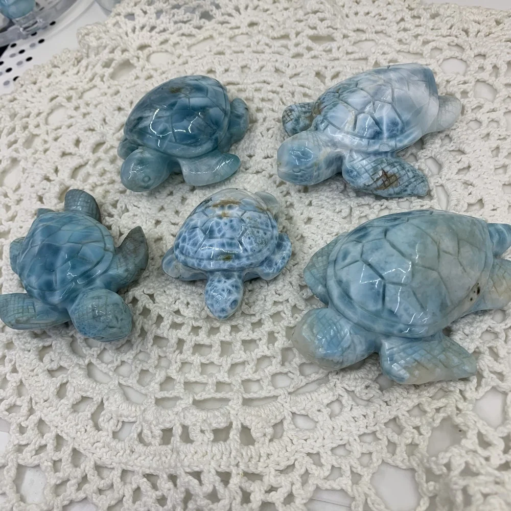 Natural Larimar Cabochon Turtles for Gemstone and Jewelry Design for display or pendant