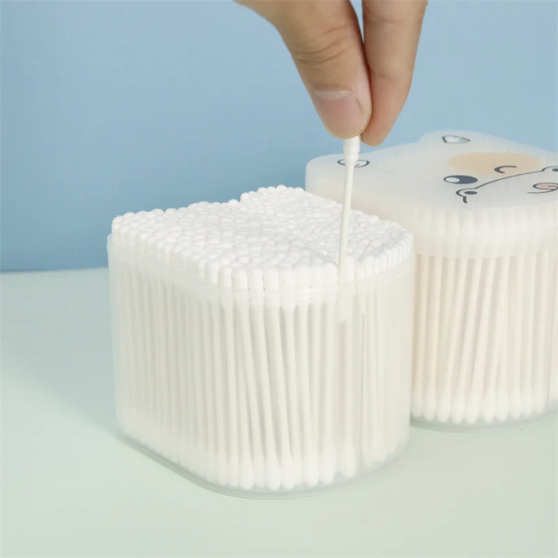 Cute cat shaped box disposable cotton buds 600 pcs for baby use