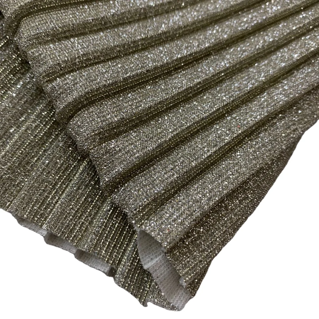 Moonlight Poly Broad Pleated Glitter Manufacturer for Garment Dancing Fabric Bonded with Knit Jersey Fabric Knitted Fabric Plain