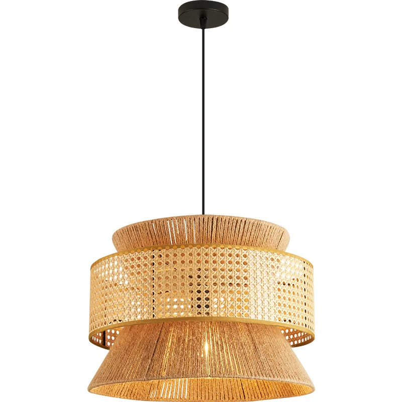 Restaurant Lighting Round Wabi Sabi Rope Chandelier Pendant Light For Living Room Home Decoration