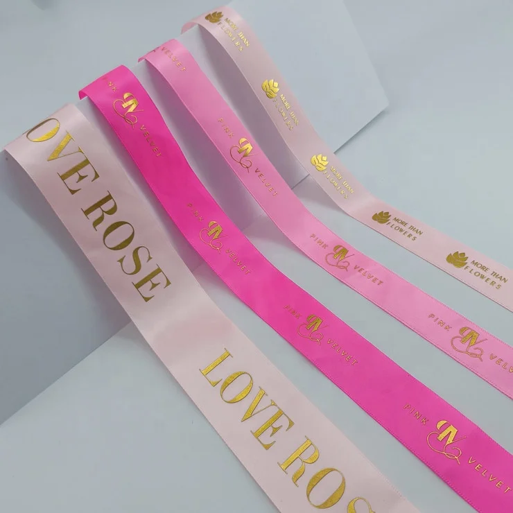 Factory custom ECO friendly gold foil printed silk gross grain grosgrain ribbon gift ribbon with logo brand