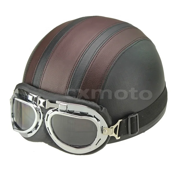 High quality ABS & PU Leather Motorcycle Open Half Face Helmets with Ski Snowboard Glasses