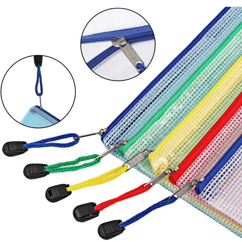 Cheap Waterproof A4 A5 A6 Plastic Zipper File Wallet Document Bag PVC File Bag With Zipper Lock Mesh Document Bag