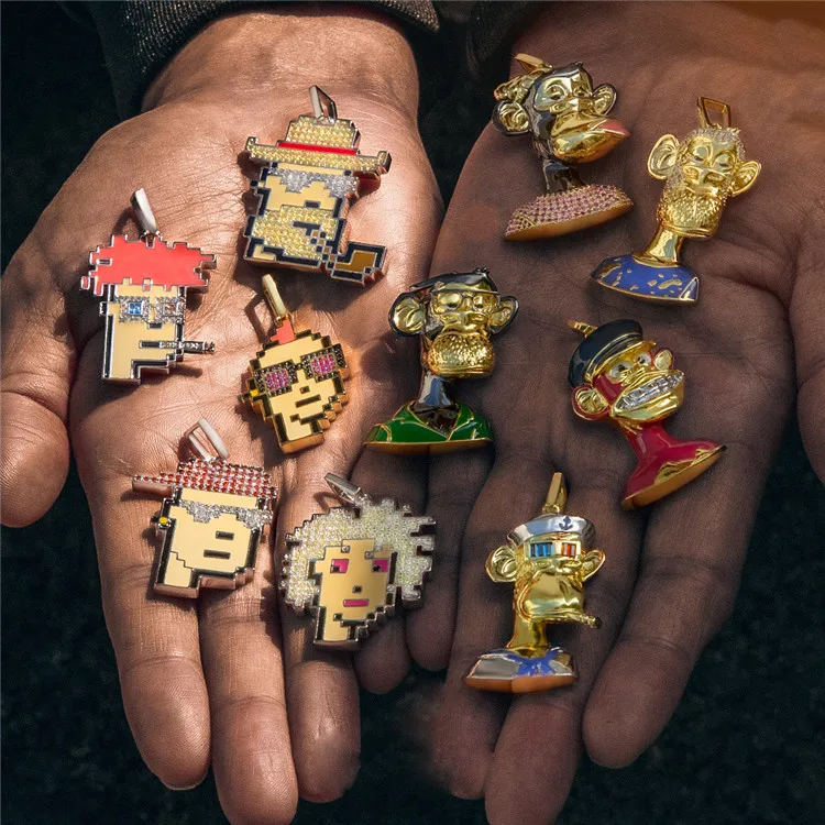 Original Design Metaverse Series Avatar Pendant Punk Pixel Boring Ape Hip Hop Pendant Necklace