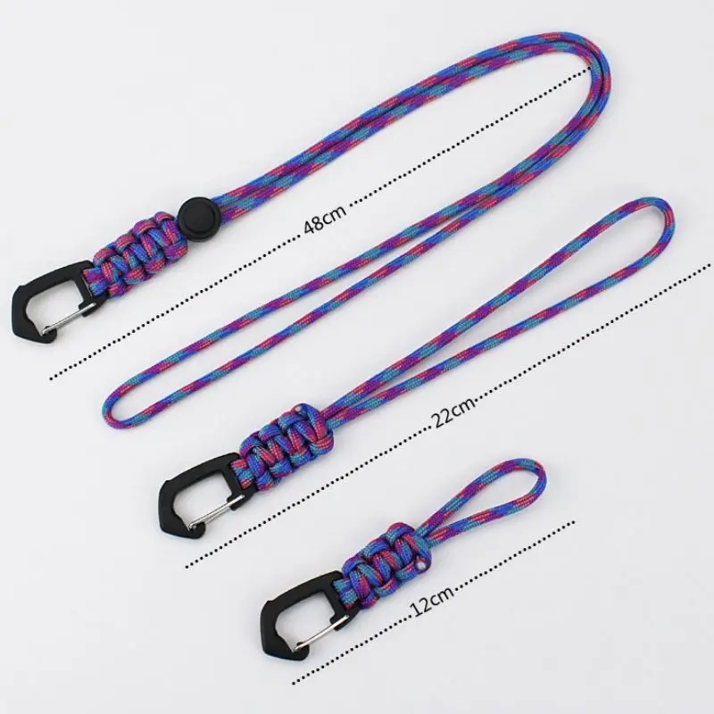 Wholesale Heavy Duty Outdoor 4mm Braided Paracord Neck Strap Rope Parachute Necklace Woven Braided Carabiner Lanyards