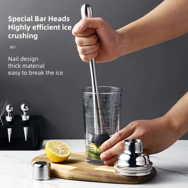 Stainless Steel Fruit and Ice Crusher Bar Tool Bar Muddler Stainless Steel Bartending Tool for Party Fruit Crusher