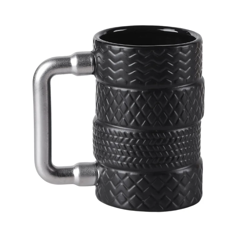 Cross-Border Large Capacity Ceramic Cup Tire Modeling Solid Color Mug Black Business Office Water  Coffee Cup  Customized