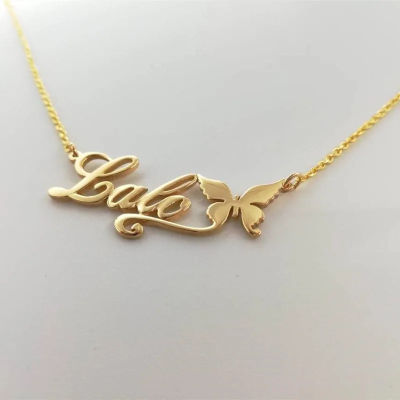 2022 New Design Stainless Steel Name Necklace DIY Personalized Name With Butterfly  Name Chains