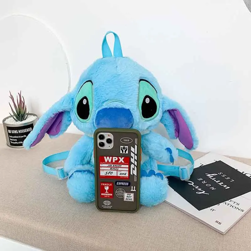 Cartoon Blue Stitch Plush Backpack Cute Stitch Backpacks Stuffed Plush Dolls For Girls Bags Soft Christmas Gift
