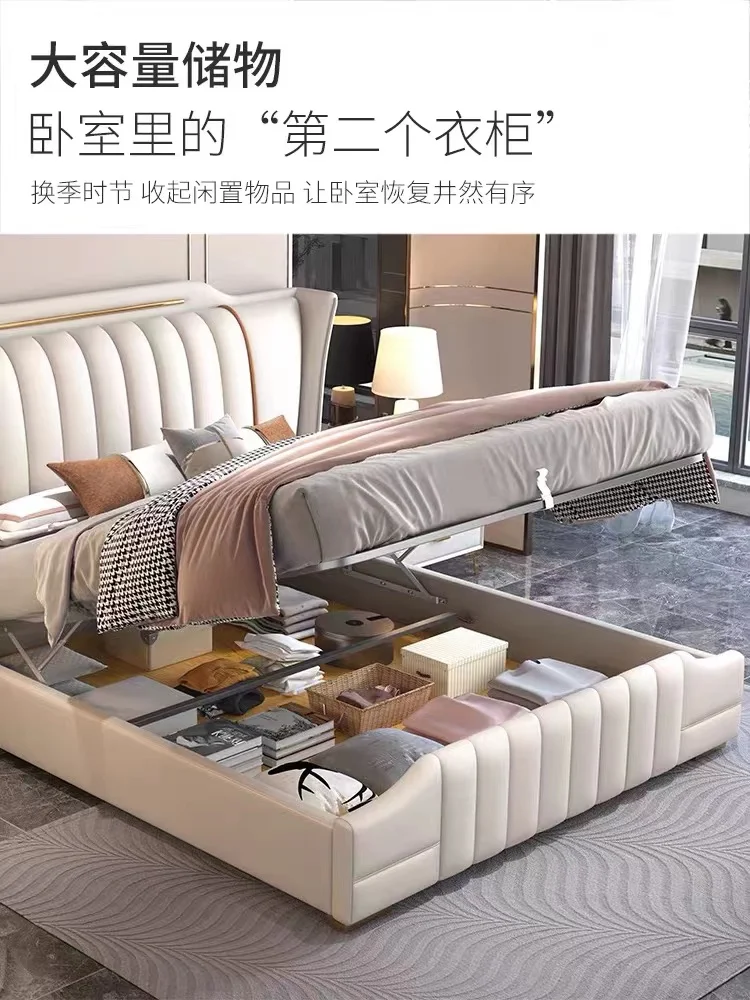 Современная роскошная кожаная кровать для хозяйской спальни, новинка 2022, Высококачественная мягкая кровать для создания атмосферы в Интернете