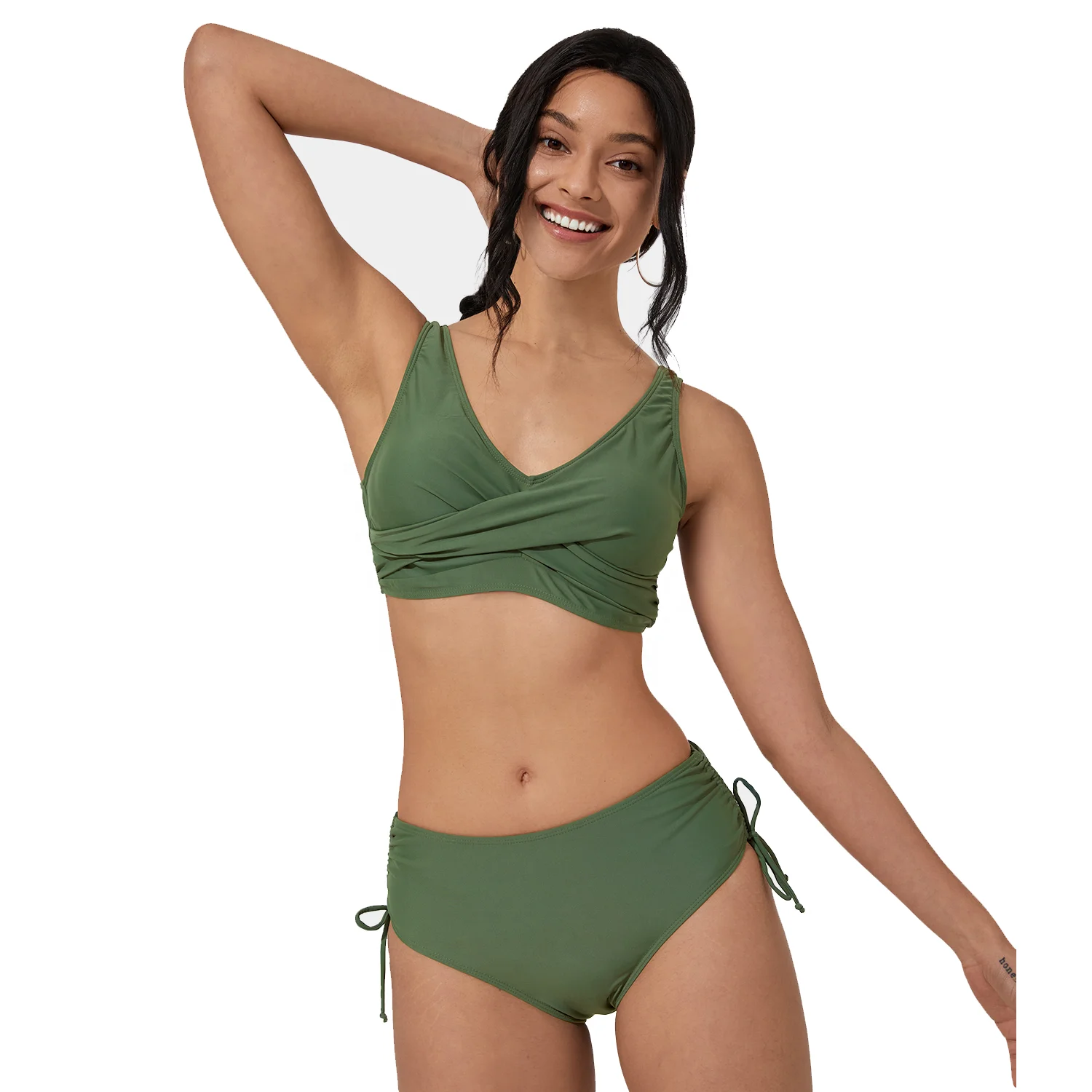 2022 New Summer Breathable Ladies Menstrual Swimsuit Solid Color V-Neck Tie Bikini Suit Swimwear