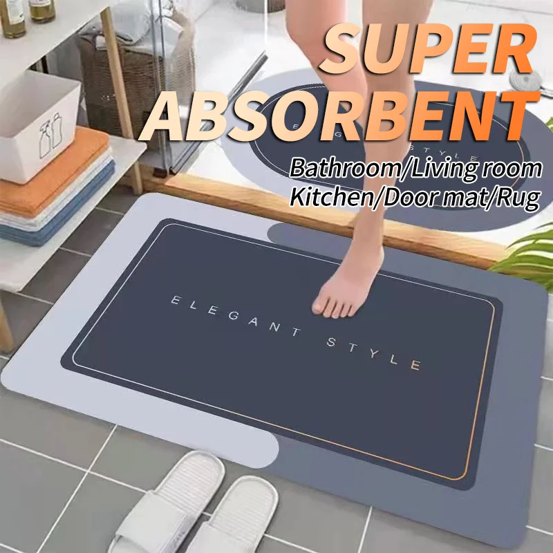 Bathroom Mat Absorbent Customize Modern Simple Non Slip Diatom Mud Quick Drying High  Home Oil proof Kitchen Bath Mat