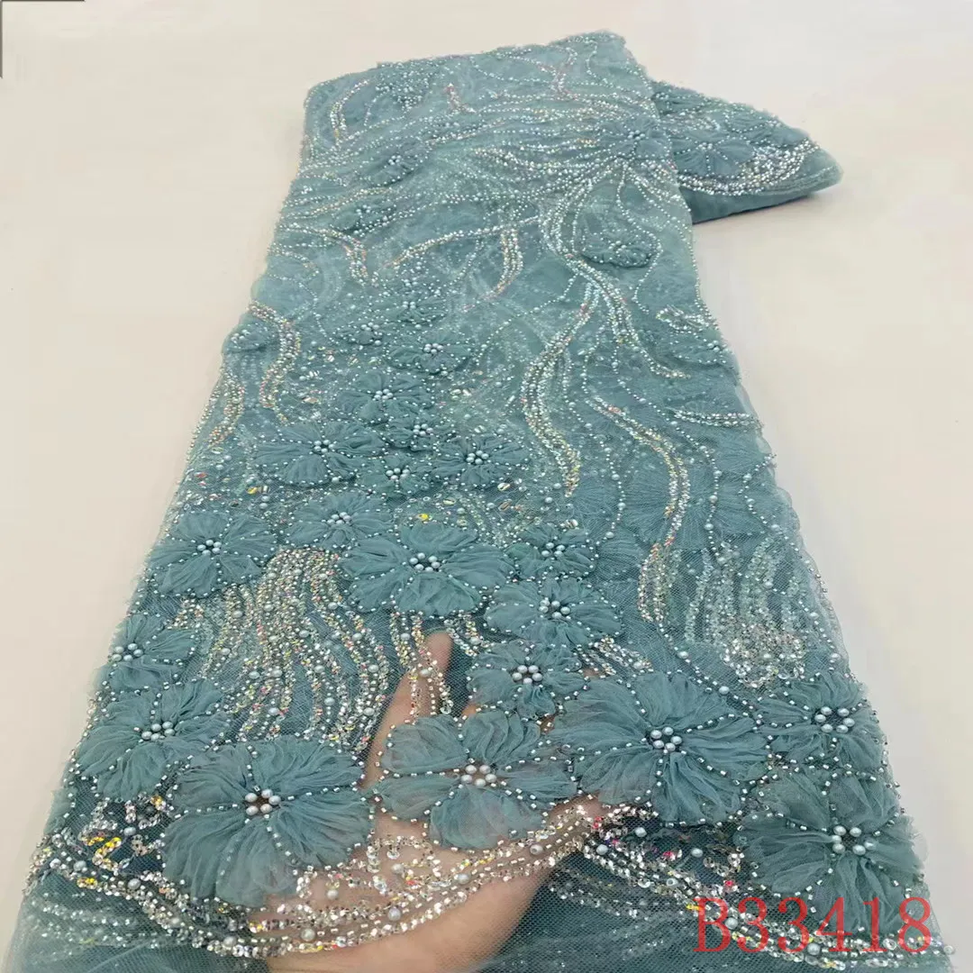 luxury mesh lace dress women fabric beads mesh 3d flowers lace for bridal wedding dress