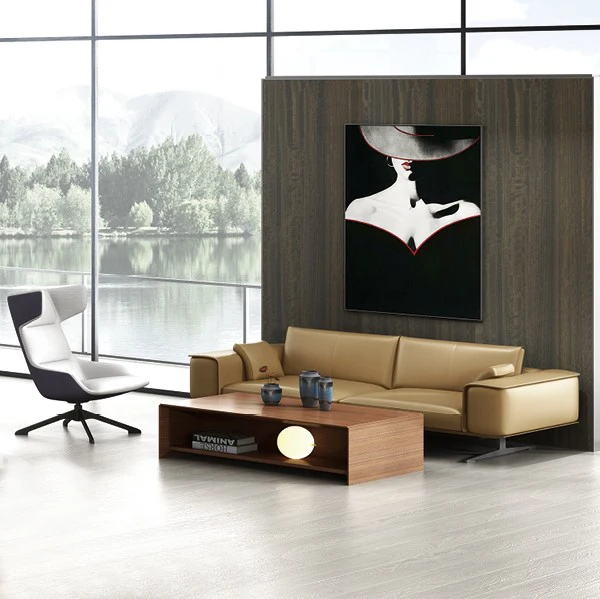 
High Class Commercial Office Furniture Luxurious Wood Veneer Chairman Modern Design Coffee Center Table 