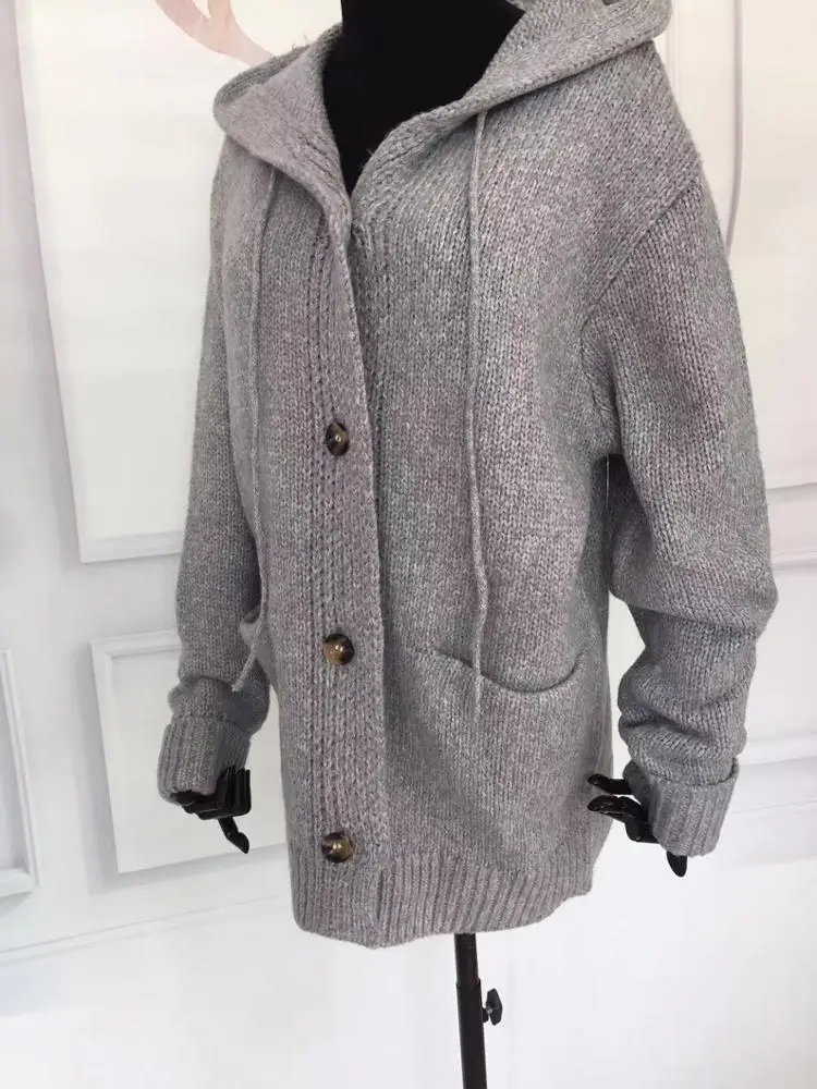 
Women Thick Heavy Cardigan Sweater Hooded pocket Knitted sweater for women 