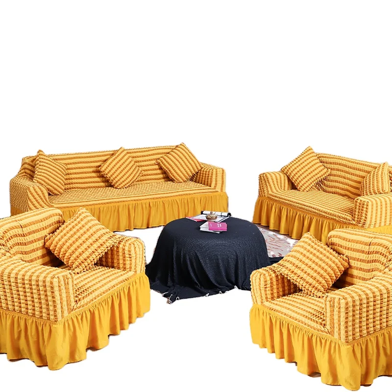 Hot sale all inclusive universal elastic stretch seersucker skirt corner sofa cover slipcovers