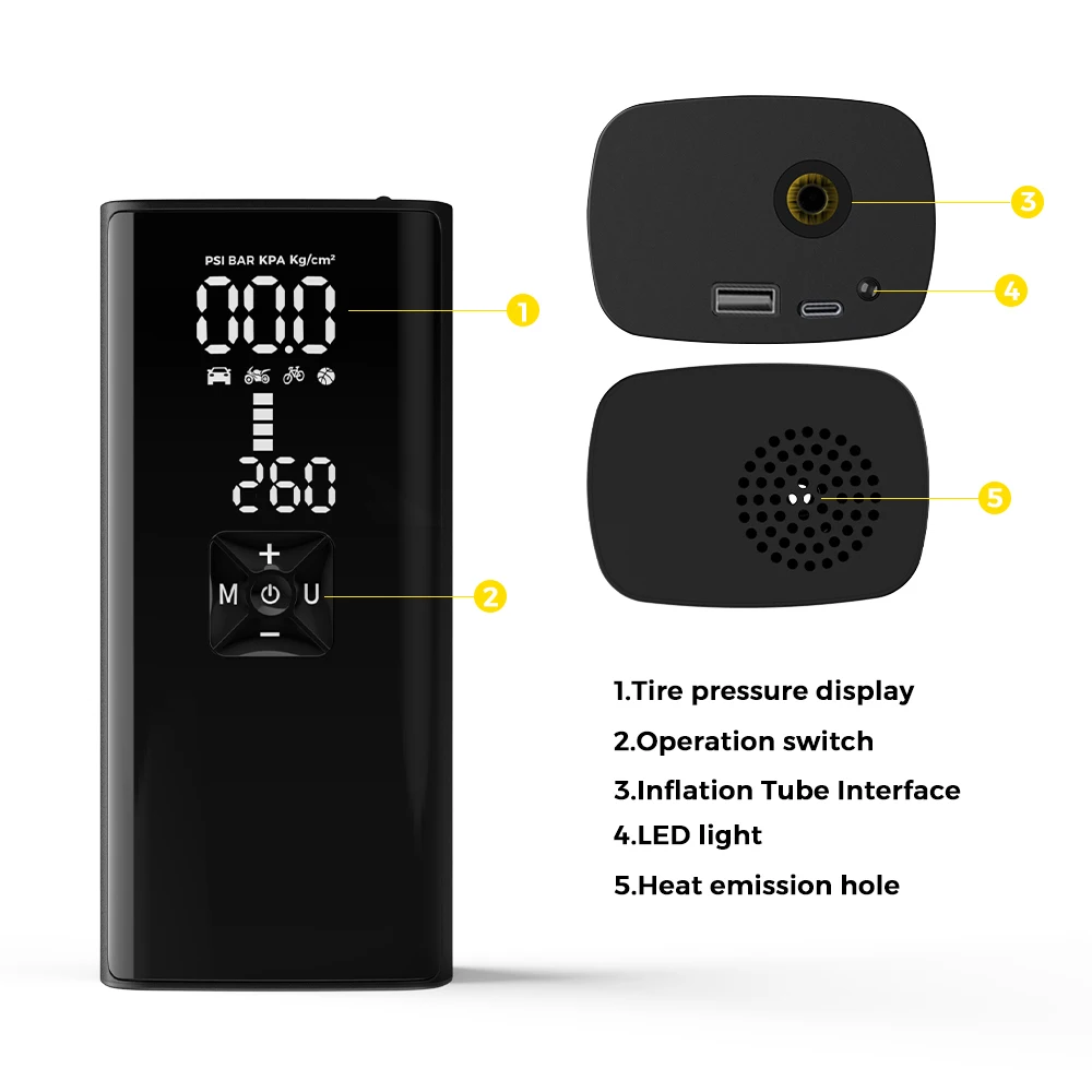 Portable Air Compressor Carmin Super Fast Inflate12V DC Air Pump Black OEM For Bicycle 2000 * 3mah