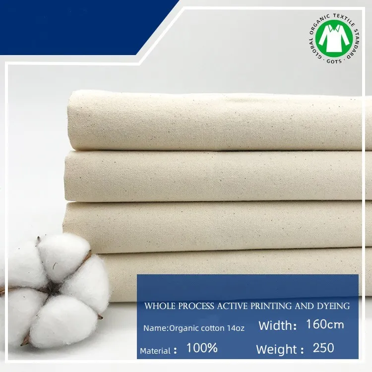Organic Cotton 14A Canvas GOTS Pure Cotton Canvas Environmentally Friendly Embryo Fabric Sofa Handbag Fabric