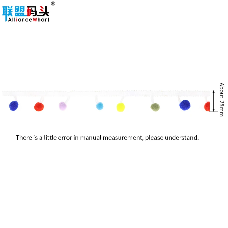 Colorful Pom-pom Lace Tassel Pompom Ball Trimming DIY Craft Sewing 28mm Fringe Ribbon Apparel Fabric Lace Supplies