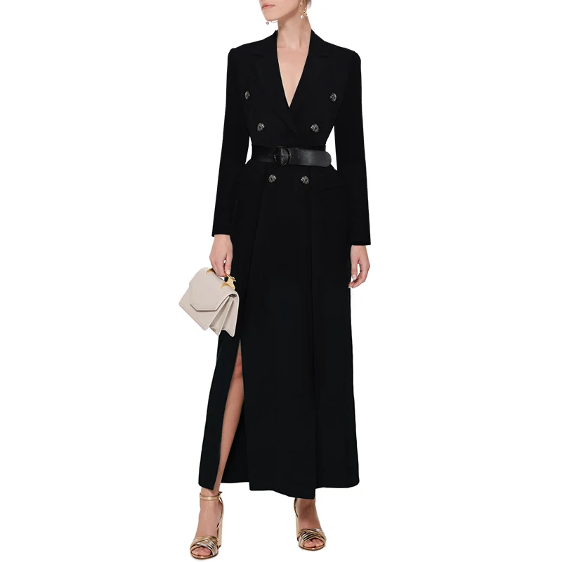 OEM black spring  autumn elegant casual plus size very long trench coat women