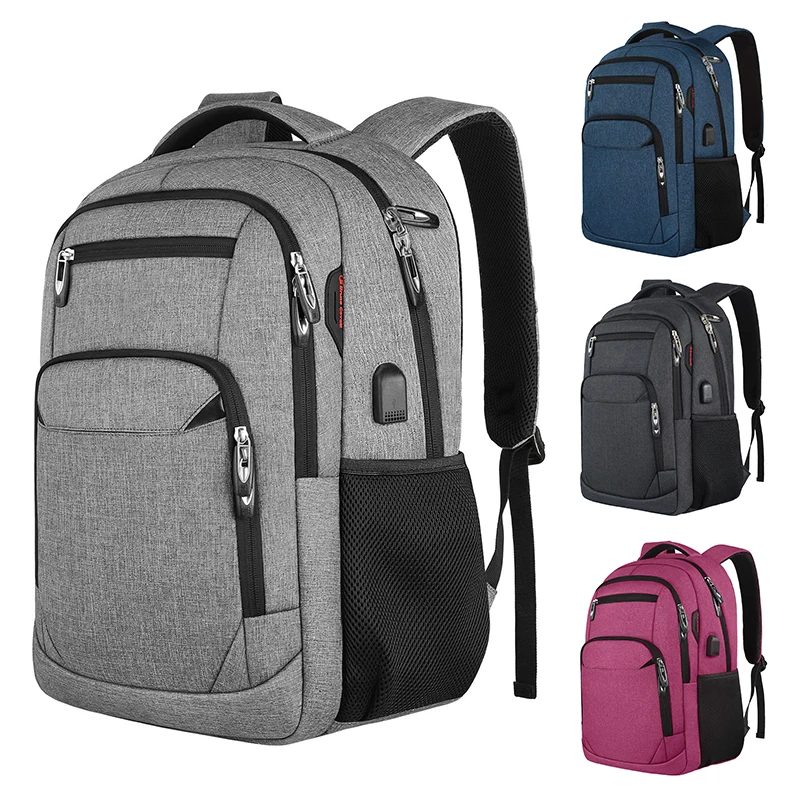 Laptop Bag School Anti-theft Laptops Backpack Travel Business USB Computer Waterproof Polyester Fashion Gray Oxford Male Zipper