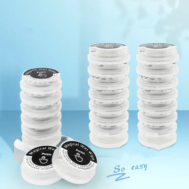 2023 Hot Sales Push Magic Compressed Wet Wipes Capsule Wet Tissues Disposable Tissue