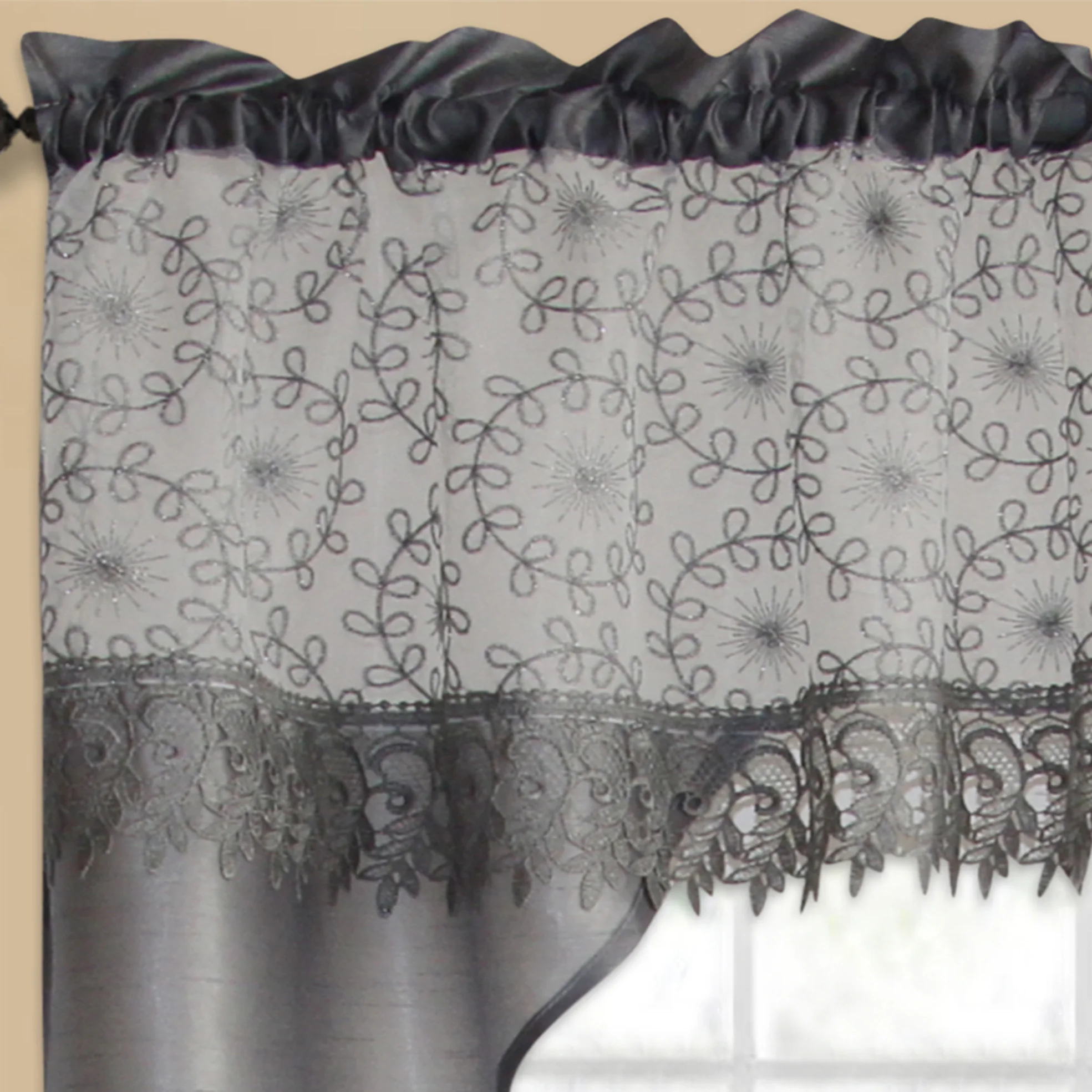 Romantic Floral Curtain Kitchen  Sheer Curtain Home Decor Rod Pocket Window Curtain