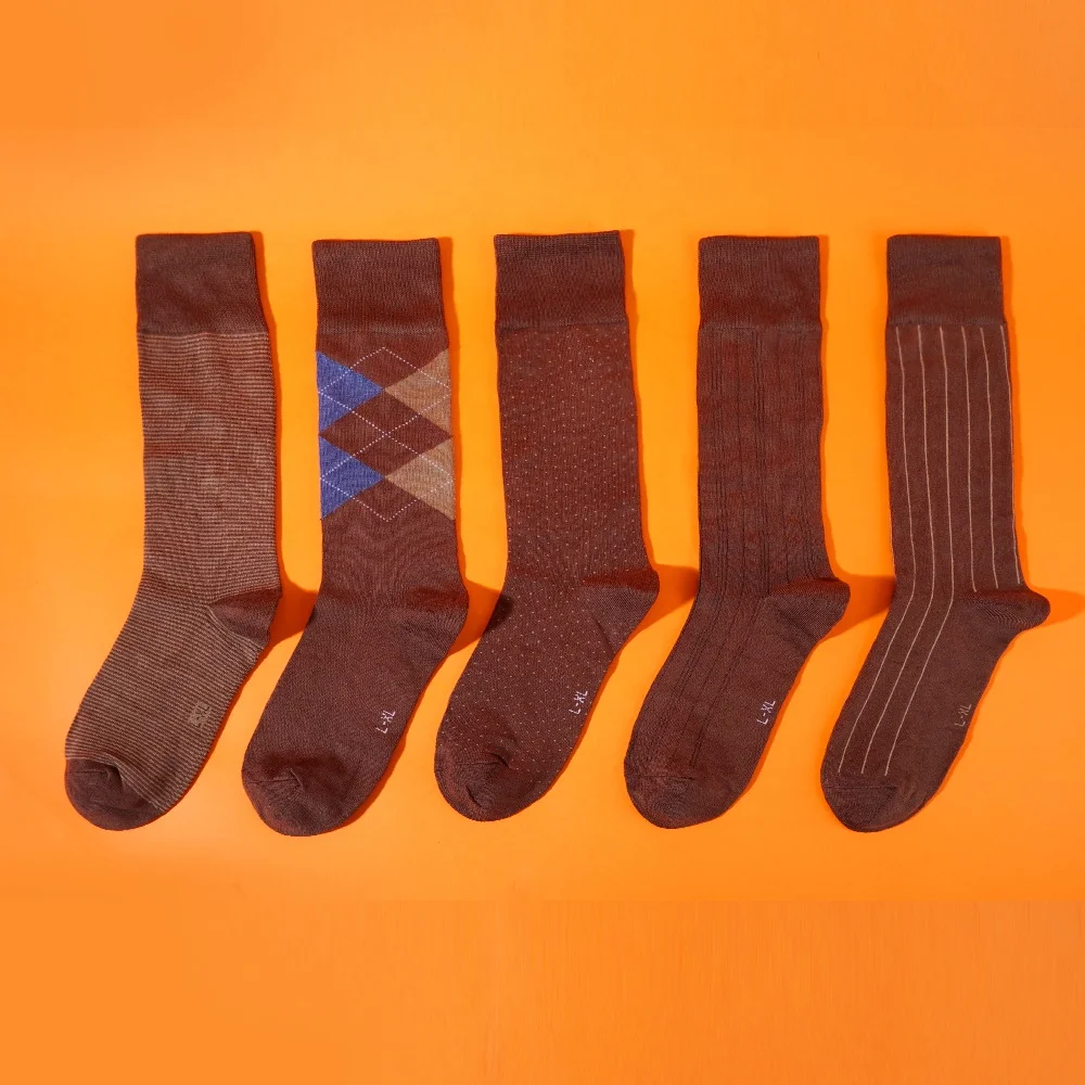Hot selling modal material daily wear geometric pattern 5 pack men fashion socks in box