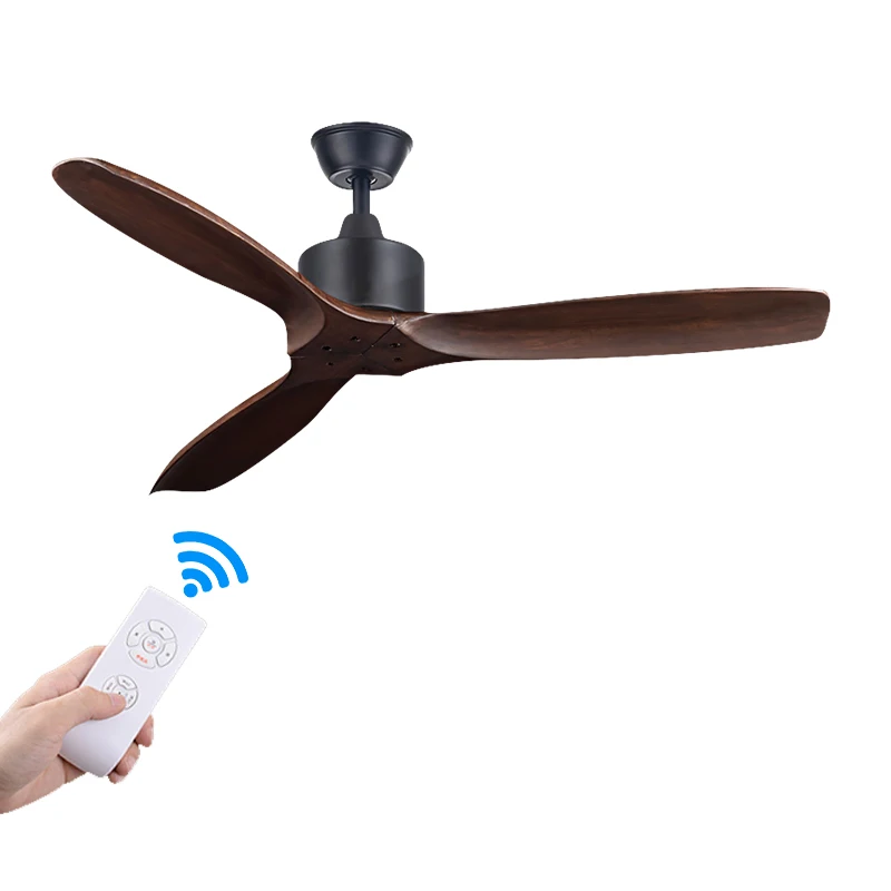 New Style 3 Solid Wood Blades 48inch Pure Copper AC Motor Remote Control Home Ceiling Fan Light Electric Ceiling Fans With Lamp