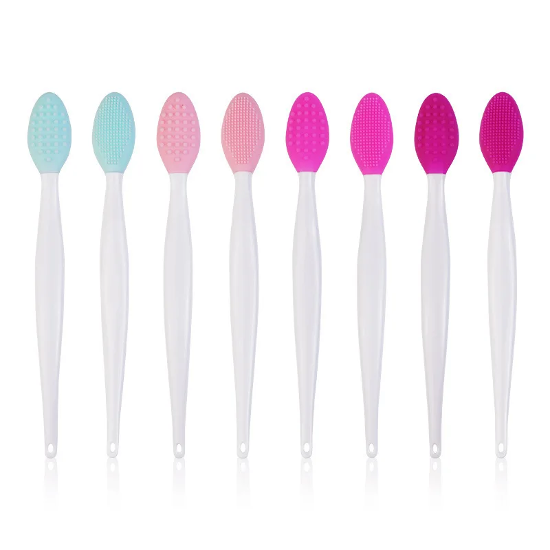 Private Label Exfoliating Lip Brush Nose Cleaning Brush Double Side Soft Silicone Lip Scrub Tool & Nose Blackhead Remove Brush