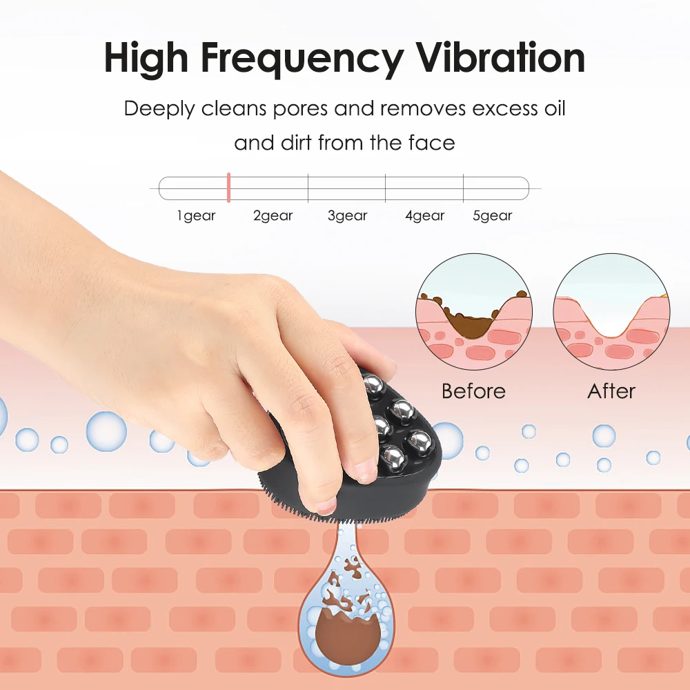 Mini Sonic Vibration Face Massager EMS Micro-current Silicone Facial Cleansing Brush With Steel Roller
