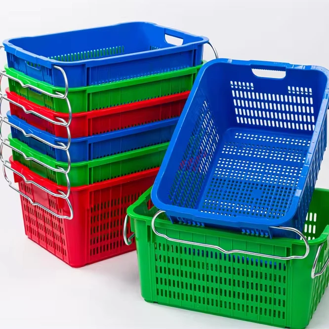 Fruit Trade Nesting Mesh Crates Iron Handle New PP Logistic Box Plastic Crates Solid Box Plastic Vegetable Crate