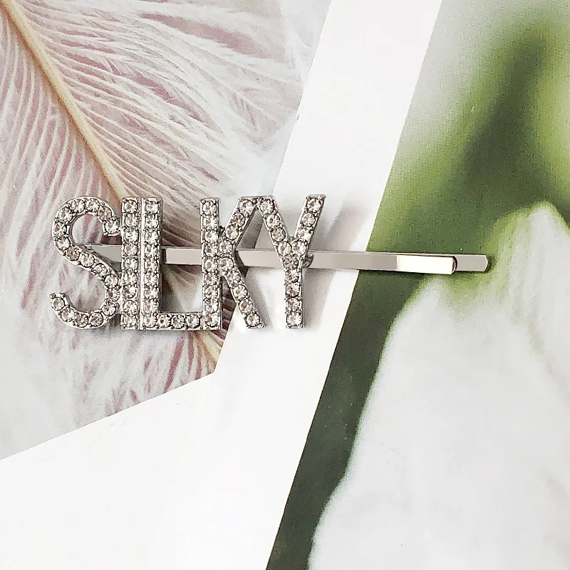 Custom words rhinestone English letter GALORE love heart hairpin metal drill SILKY hair clips hair accessories wholesale