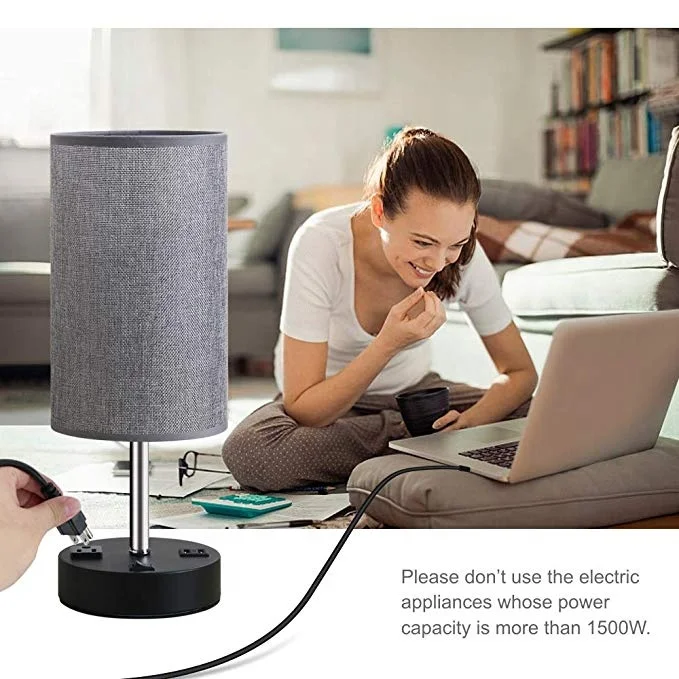 
Desk lamp with Dual 5V/2.1A USB Charging Ports,Nightstand table Lamps with black base and Fabric Shade 