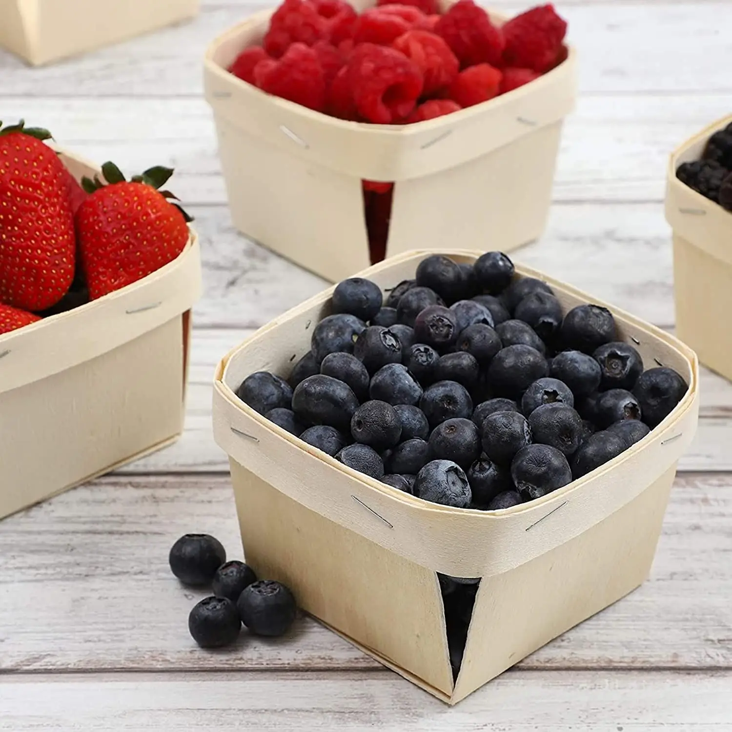 One Quart Wooden Berry Baskets 5.75-Inch Square Vented Wood Boxes for Fruit Picking