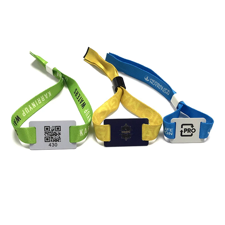 Custom RFID fabric woven bracelet wrist band disposable NFC wristband with card