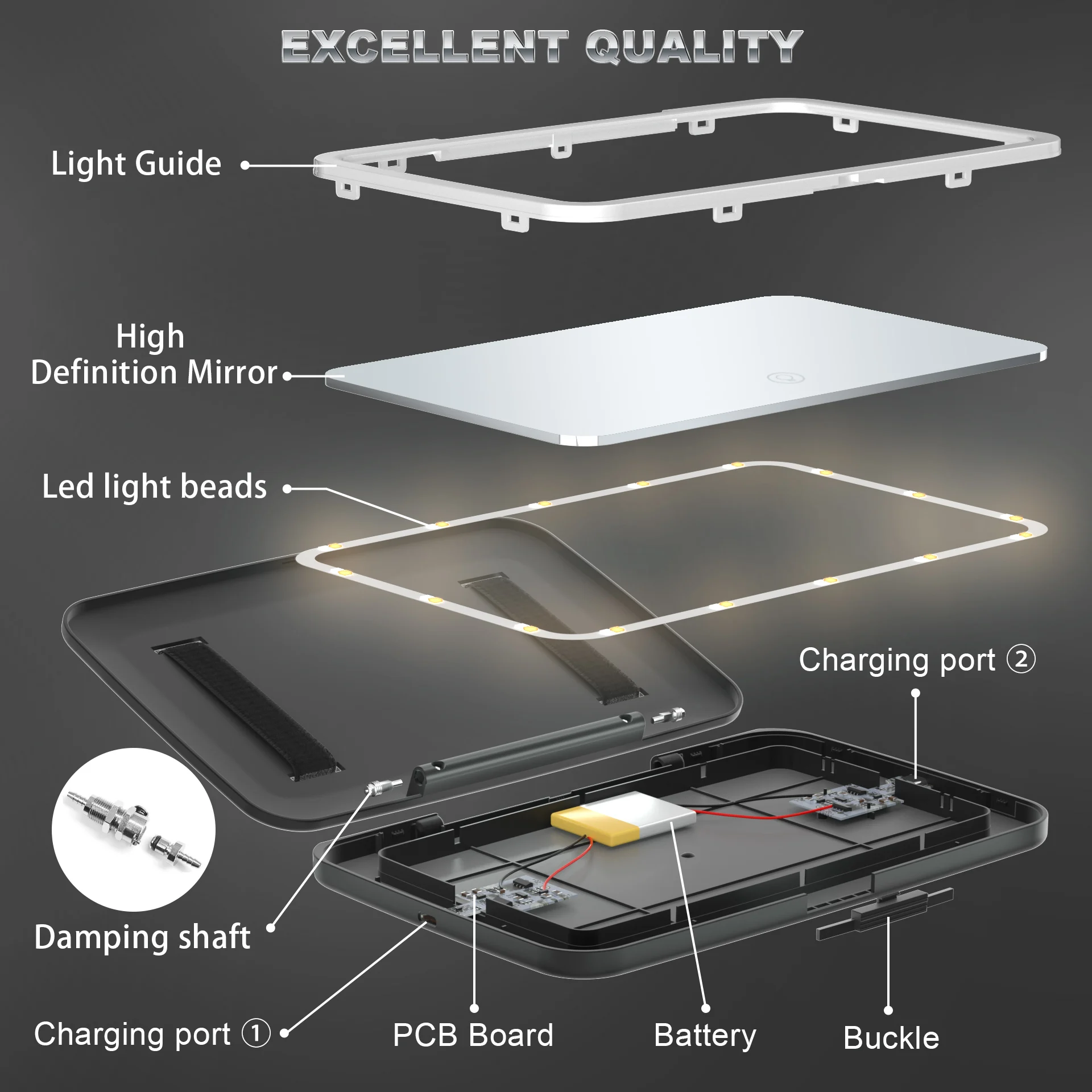 Led Car Visor Makeup Mirror 3-color Switch Dimmable lighting Type c Rechargeable Vehicle Cosmetic Vanity with 5X Magnification