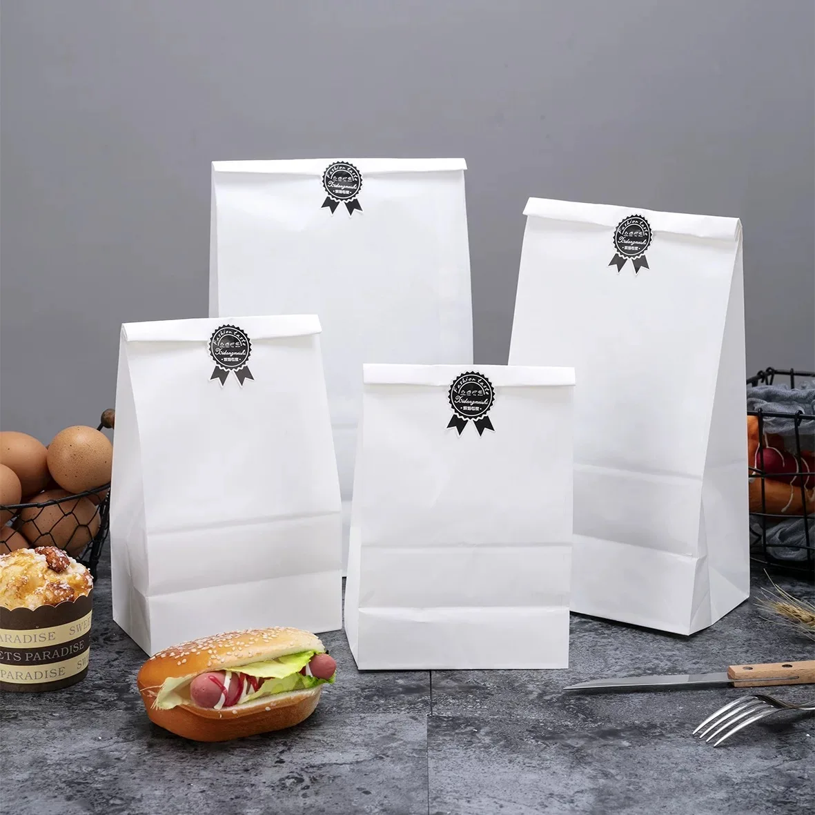 High Quality Sachet Packaging Square Big Paper Take Out Bags Shopping Custom Small Gift Sacks