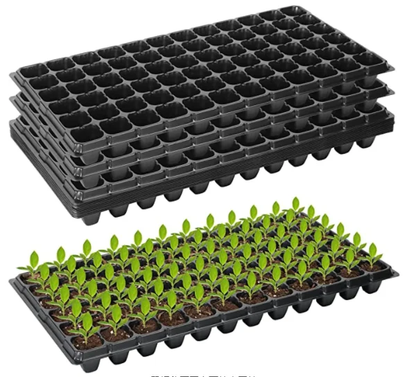 Durable 128 Cell Plant Germination Tray Vegetables Flowers Nursery Garden Seedling Plastic PET Square 128 Holes Seed Starting