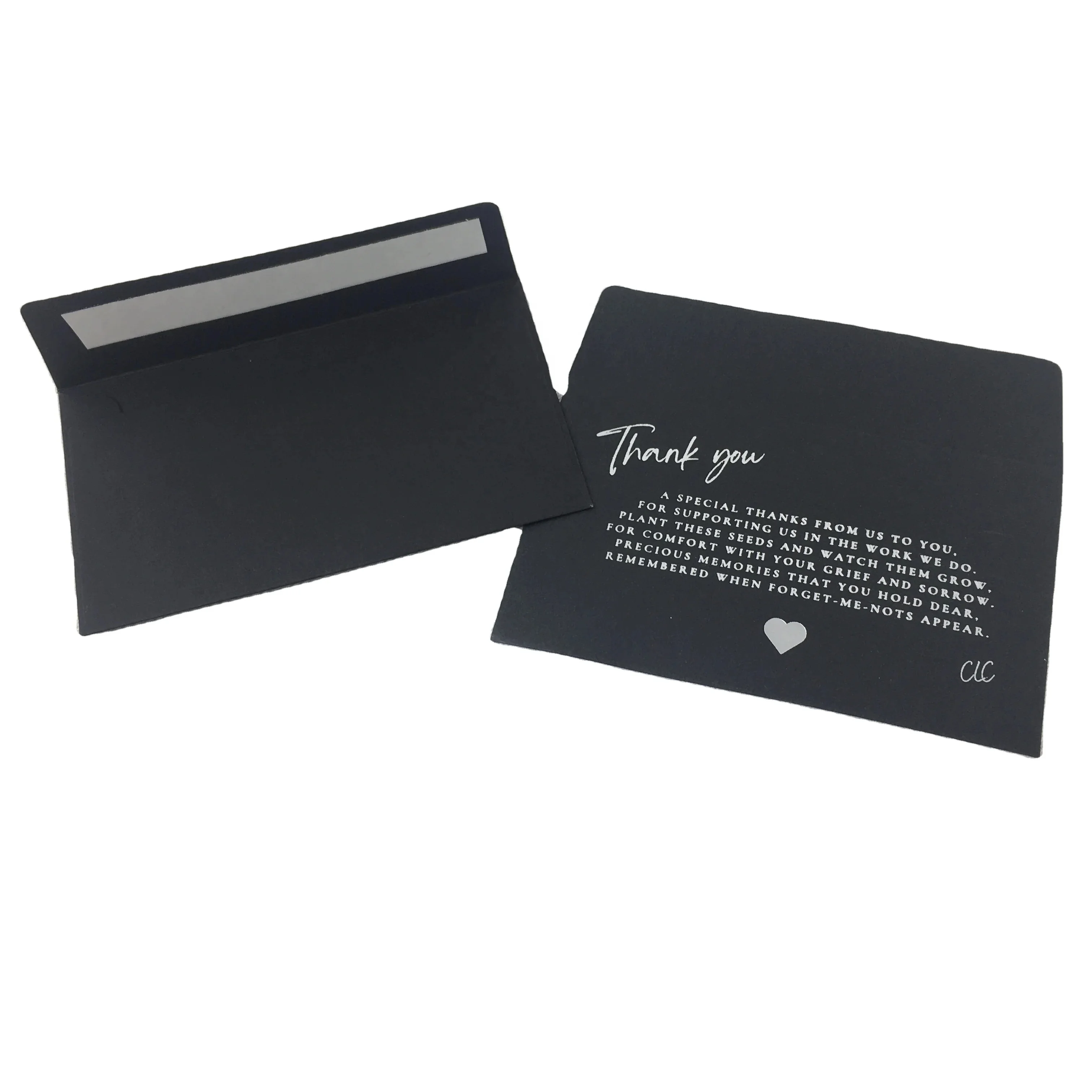 Custom Silver Foil Embossed Self sealing Black Jewelry Coin Envelope Pocket Business Invitation Envelope Black Luxury With Logo