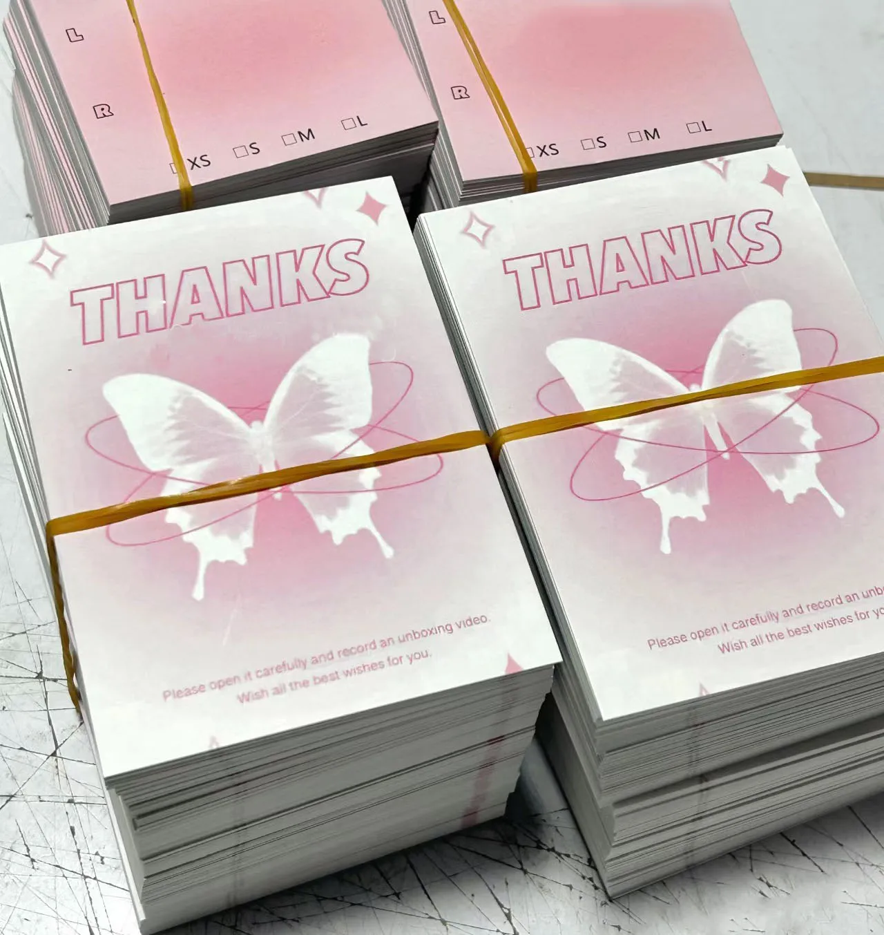 Simple retro luxury fashion service after-sales greeting pink custom paper thank you cards for small business with envelopes