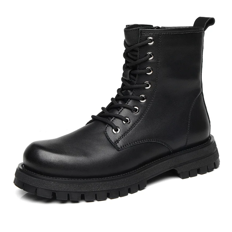 Increase Height Boots for Men Genuine Leather Chelsea Boots Fashion Lace Up Platform Sneakers Autumn Winter Man Motorcycle Boots