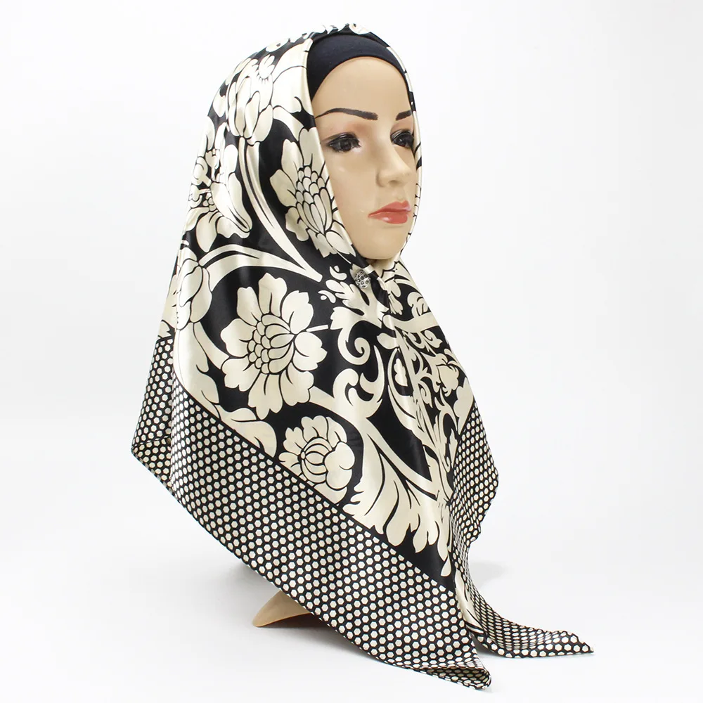 Large Square Scarf Muslim Kerchief Satin Imitate Silk Arab Square Shawl Print High Quality Satin 2020new Women Hijabs Winter