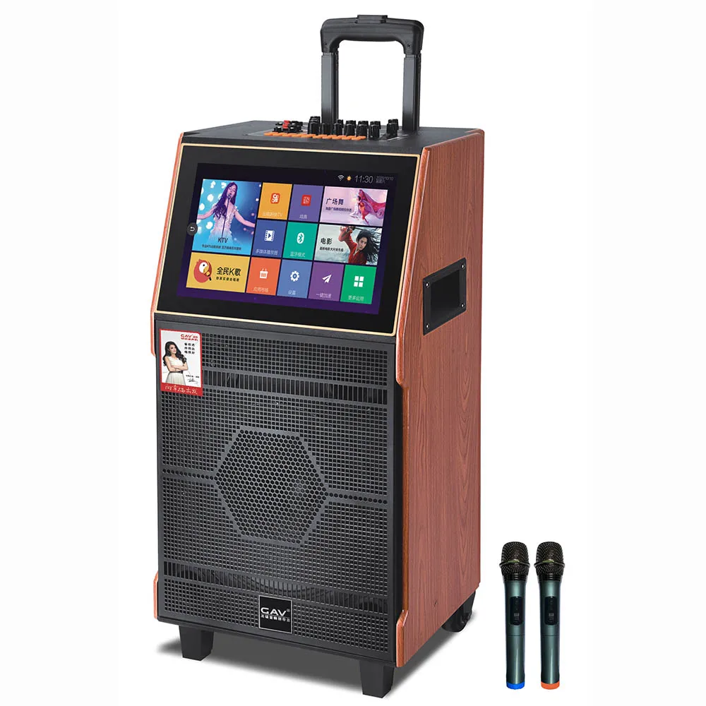 Manufacturer Quality Assurance portable wooden stereo blue tooth  karaoke  smart video speaker with 15.4 inch touch screen