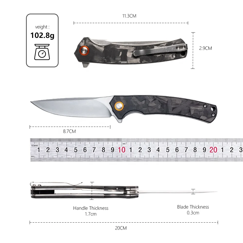 Camping Tools Hunting Knife Survival Outdoor Knife D2 Steel Carbon Fiber Handle EDC Pocket Knife